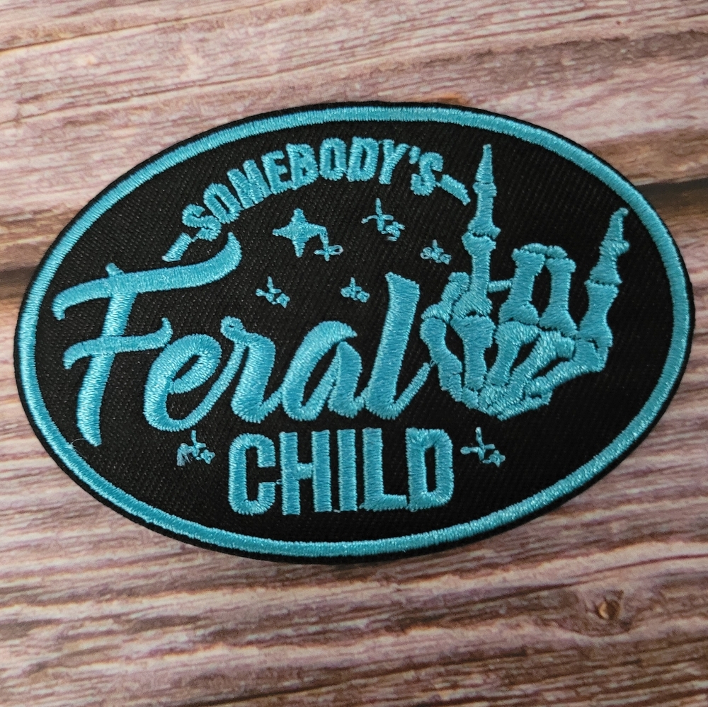 Somebody's Feral Child Skeleton Punk Biker Goth Embroidered Iron on Patch